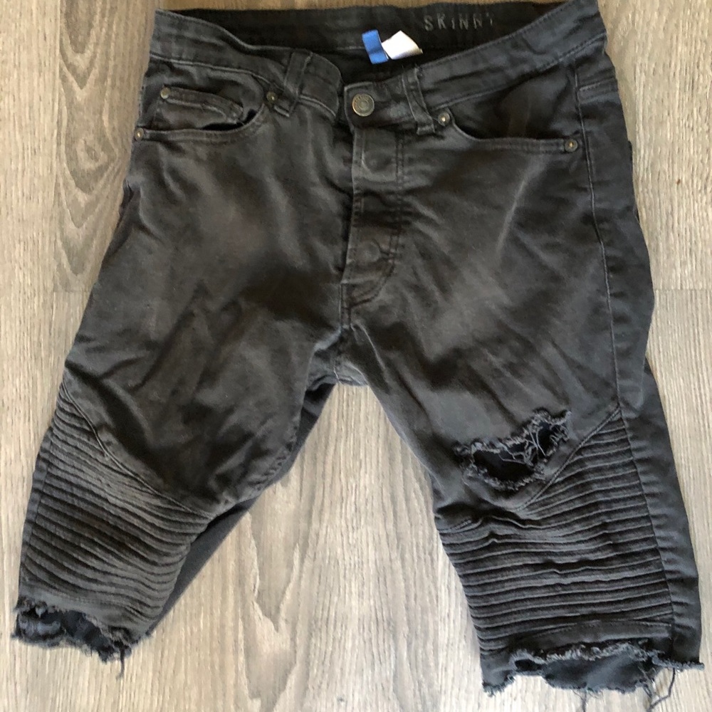 Custom moto thigh high shorts